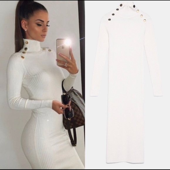 zara white button dress
